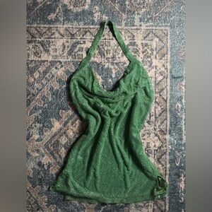 Meshki — Low Back Diamante Mesh Mini Dress Green